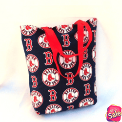 Boston Red Sox Baseball Blue Lined Reversible Reusable Tote Grocery Shopping Project Craft Book Beach Gift Bag Washable