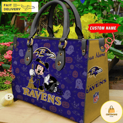 Baltimore Ravens NFL Minnie Halloween Women Leather Hand Bag, Custom Bag