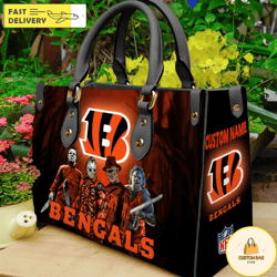 Cincinnati Bengals NFL Halloween Women Leather Hand Bag, Custom Bag