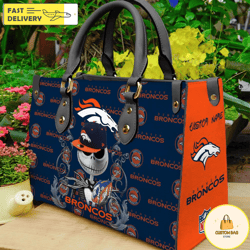 Denver Broncos NFL Jack Skellington Women Leather Bag, Custom Bag
