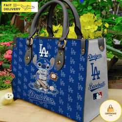 Los Angeles Dodgers Stitch Women Leather Hand Bag, Custom Bag