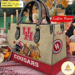 NCAA Houston Cougars Autumn Women Leather Bag, Custom Bag