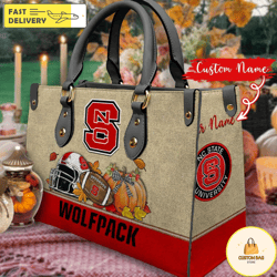 NCAA NC State Wolfpack Autumn Women Leather Bag, Custom Bag