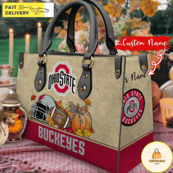 NCAA Ohio State Buckeyes Autumn Women Leather Bag, Custom Bag