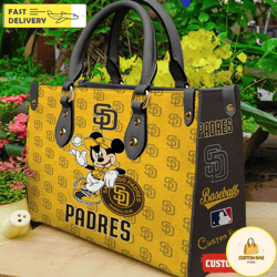 San Diego Padres Mickey Women Leather Hand Bag, Custom Bag