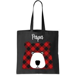 plaid pattern papa bear tote bag
