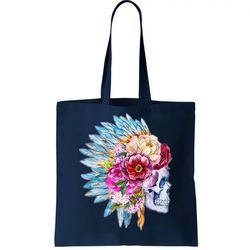 Headdress Floral Skull Tote Bag
