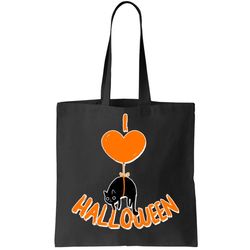 I Love Heart Halloween Cute Black Cat Balloon Tote Bag