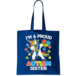 Im A Proud Autism Sister Dabbing Unicorn Tote Bag