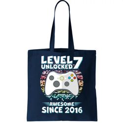 Level 7 Unlocked Awesome Since 2016 Gamer Birthday Tote Bag