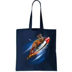 Funny Astronaut Cat Blasting Off In Space Tote Bag