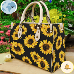 Black Sunflower Leather Women Handbags, Custom Bag, Sport Bag