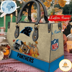 Carolina Panthers Autumn Women Leather Hand Bag, Custom Bag, Sport Bag