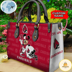 Custom Name Ncaa Ball State Cardinals Mickey Leather Bag, Custom Bag, Sport Bag