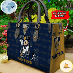 Custom Name Ncaa Fiu Golden Panthers Mickey Leather Bag, Custom Bag, Sport Bag