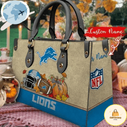 Detroit Lions Autumn Women Leather Hand Bag, Custom Bag, Sport Bag