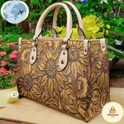 Floral Sunflower Leather Women Handbags, Custom Bag, Sport Bag