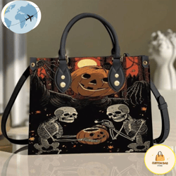 Halloween Skull 3D Horror Leather Bag, Custom Bag, Sport Bag