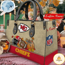 Kansas City Chiefs Autumn Women Leather Hand Bag, Custom Bag, Sport Bag