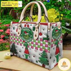 Christmas Grinch HighQuality Handbag, Grinch Lover Handbag, Custom Leather Bag 6