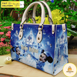 Mickey And Minnie Frozen Leather Handbag, Disney Characters Wallpaper Handbag, Women Leather Bag