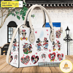 Mickey And Minnie Love Leather Handbag, Heart Mickey Handbag, Disney Leatherr Handbag