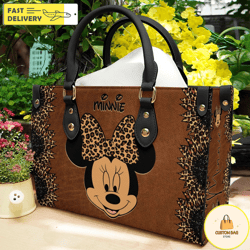 Personalized Minnie Leopard Leatherr Handbag, Anniversary Mickey Handbag, Disney Handbag