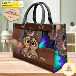 Personalized Owl Leather Handbag, Personalized Bag,Leather Handbag