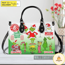 Personalized The Grinch Stickers Collection Handbag, The Grinch Handbag, Grinch Leatherr Handbag