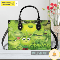 Personalized The Grinch Wallpaper Handbag, The Grinch Handbag, Grinch Leatherr Handbag