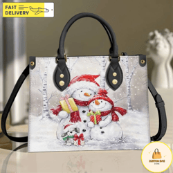 Snowman Leather Bag Handbag, Leather Christmas Handbag, Christmas Women Bag