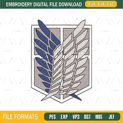 Aot Wings Embroidery Design File, Attack on Titan Anime Embroidery Design File