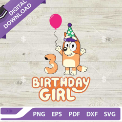 Bingo Birthday Girl SVG, 3rd Birthday Girl SVG, Bluey Dog 3 Years Birthday SVG, Kid Birthday Decoration SVG,NFL svg, Foo