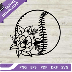 Baseball floral SVG, Baseball with flower SVG, Baseball sport SVG