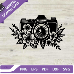 camera with flowers svg, flowers photography svg, camera floral svg