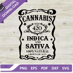 Cannabis Whiskey Label Weed Pot Marijuana 420 SVG, Cannabis Indica Sativa SVG, Marijuana SVG