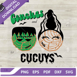 Conchas And Cucuys Frankenstein SVG, Conchas Frankenstein And Bride Of Franken SVG, Conchas Frankenstein Halloween SVG