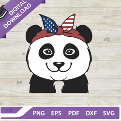 Cute Panda With American Flag Bandana SVG, American Flag Bandana SVG, 4Th Of July Panda SVG