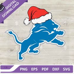Detroit Lions NFL Christmas Logo SVG, Detroit Lions Santa Hat Christmas SVG, NFL Football Team Christmas