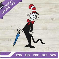 Dr Seuss With Umbrella SVG, Cat In The Hat SVG, Dr Seuss Day SVG, Dr Seuss Cat In The Hat SVG