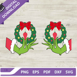 Grinch hand with chest SVG, Grinch christmas SVG, Christmas Wreath SVG