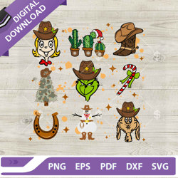 grinch max dog and cindy lou howdy christmas svg, cowboy grinch christmas svg, retro christmas grinch and friends svg pn