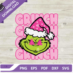 grinch pink preppy christmas svg, grinch face pink hat svg, grinch face preppy svg