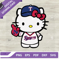 hello kitty texas rangers svg, texas rangers baseball team svg, hello kitty baseball logo svg png dxf eps