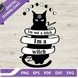 Im Not A Bitch I Am A Witch SVG, Witch Bitch SVG, Black Cat Pentagram SVG