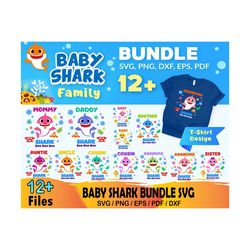 12 Baby Shark Family Bundle Svg, Daddy Shark Svg, Mommy Shark Svg