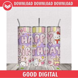 Hello Kitty Happy Birthday Cake 20oz Tumbler Wrap PNG