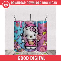 3D Inflated Hello Kitty Christmas Day Tumbler Wrap PNG