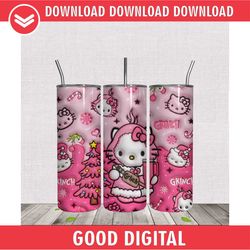 3D Pink Grinchmas Tree Kitty Skinny Tumbler Wrap PNG
