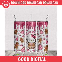 3D Ginger Bread Pink Kitty Christmas Tumbler Wrap PNG